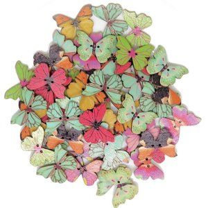 45 Small Wood Butterfly Buttons, 1 inch
